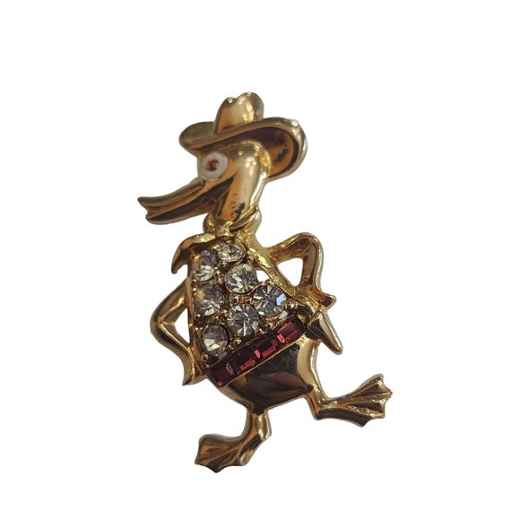 Vintage Plated Rhinestone Western Duck Brooch (A2415) - Picture 2 of 5